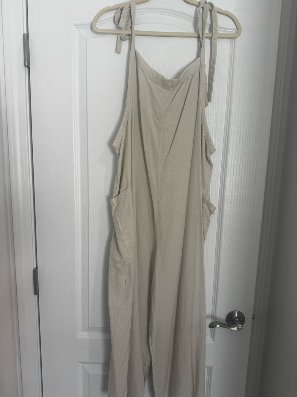 T.J.Maxx Beige Strapless Tie-Shoulder Jumpsuit